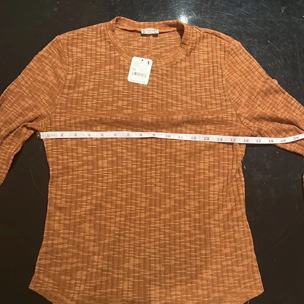 NWT Free People Brown Ribbed Knit Long Sleeve Layering Top M